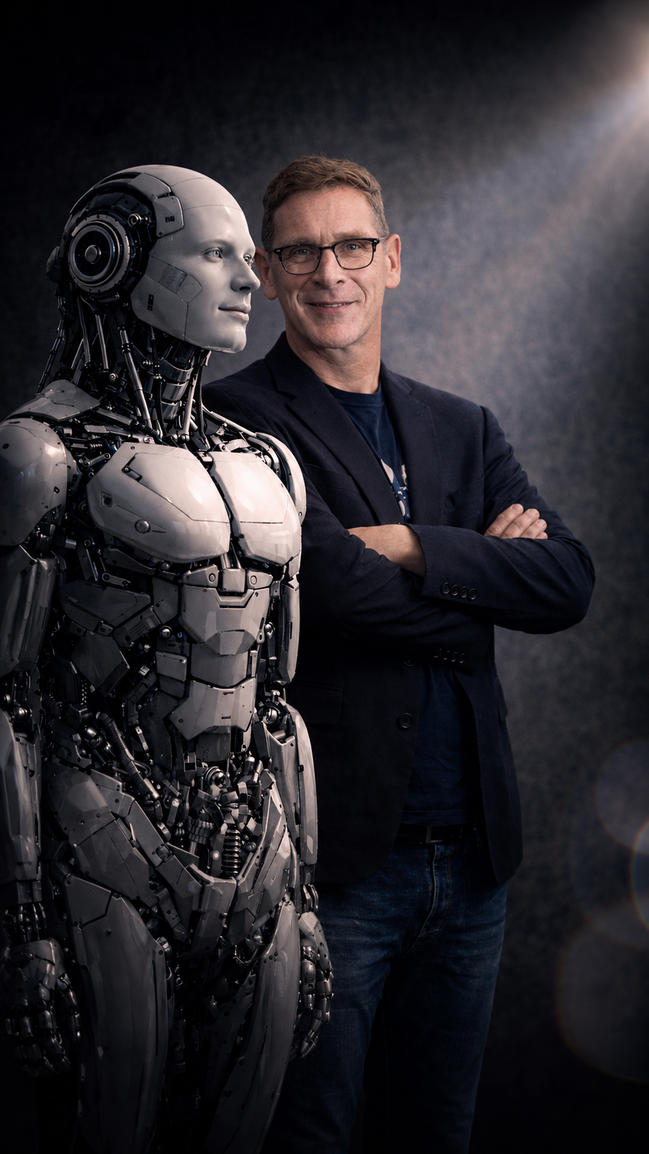 Heiko Knodel (Mr. KI) neben einem humanoiden Roboter – KI-Trainer und Berater
